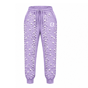Lilac Pearl Beaded <b>Jogger</b> Pants <b>Women</b> Fashion Embellished Drawstring Sweatpants Luxury Casual Streetwear <b>Fleece</b> Trousers Custom - Product Image 1