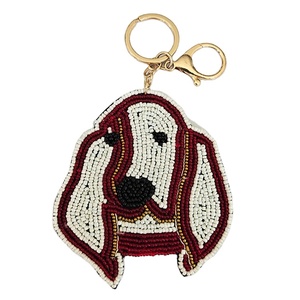 สินค้าหลากหลายประเภท ลูกปัดคุณภาพสูง งานแฮนด์เมด ของตกแต่งเทศกาลแบบแขวน - พวงกุญแจรูปหน้าสุนัขสีขาวหูยาว - Product Image 1