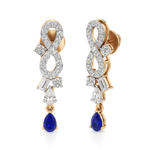 Pendientes de lujo de oro de 18 quilates con zafiro y diseño de infinito con diamantes para mujer, joyería de boda - Product Image 1