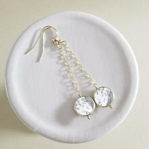 Pendientes Colgantes con Forma de Moneda de Ágata Dendrítica, Piedra Preciosa Natural Blanca y Negra, Chapados en Oro Rosa, Joyería Hecha a Mano para Mujer - Product Image 4