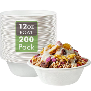 100% Biodegradable Eco-friendly 16 oz Disposable Soup <b>Bowls</b> <b>with</b> <b>Lid</b> Compostable Bagasse <b>Bowls</b> for Camping 480ml Round <b>Bowl</b> 16oz - Product Image 2