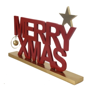 Panneau de table de Noël en bois fait main avec inscription rouge, un accent étoile et une clochette suspendue – Décoration de vacances idéale - Product Image 2