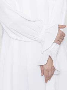 Premium White Polyester Long Sleeve <b>Abaya</b> and Khimar Set Featuring Delicate Pleating Details Modest Islamic Wedding <b>Dress</b> - Product Image 5