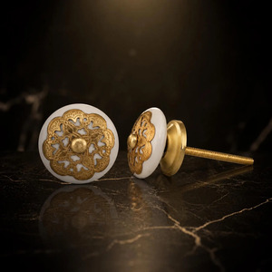 Poignée de meuble ronde en céramique blanche SHUBHAM, bouton décoratif pour tiroir de cuisine ou armoire - Product Image 2
