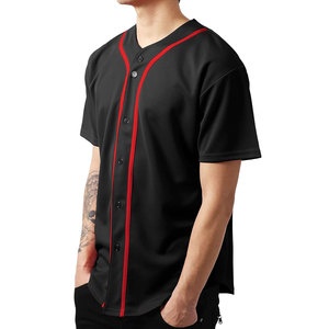 Camiseta de Béisbol Personalizada Negra con Ribete Rojo, Cierre de Botones, Manga Corta, Corte Regular para Hombre, Ropa Deportiva Transpirable de Poliéster OEM - Product Image 4