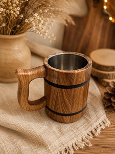 Mug en bois et acier Viking personnalisé, poli et gravé à la main, respectueux de l'environnement, cadeaux d'affaires, festivals Renaissance, médiévaux - Product Image 3