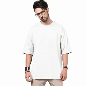 Camiseta de Cuello Redondo para Hombre, Corte Regular, Color Sólido, Algodón Jersey, Estilo Casual, Diseño Liso, Blanca, Holgada - Product Image 1