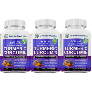 Cúrcuma con Curcumina y Azafrán BCM 95 1000mg 120 Tabletas Paquete Triple Suplemento Alimenticio Herbal Activo - Product Image 1