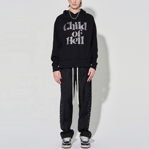 Streetwear Manufacturer Heavyweight Sun Fade <b>Men's</b> Hoodies Distressed Embroidery & All Over Rhinestone Custom Hoodies For <b>Men</b> - Product Image 5