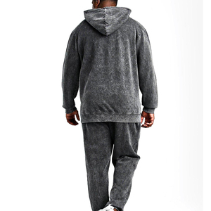 Unisex Custom Two-Piece Streetwear Solid Track Suit Vintage <b>Embroidery</b> Patch Acid Washed Fleece Hoodie Sweatpants Winter Plus - Product Image 3