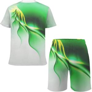 Conjunto de Camiseta y Pantalones Cortos Deportivos para Hombre, Diseño Abstracto Verde, Sublimación, Dos Piezas, Poliéster, Impresión Personalizada - Product Image 6