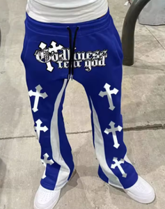 Pantalones Deportivos para Hombre, Estilo Casual Urbano, Modernos, con Estampado Cruzado, Ligeramente Acampanados, Diseño en Bloques de Color Blanco y Negro - Product Image 3