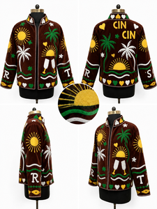 Exotic Modal Blazer Women Summer Vacation Outerwear Yellow Wave Embroidery Traditional Indian <b>Work</b> Trendy Festival Apparel - Product Image 2