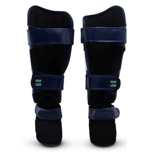 Protège-tibias en PU bleu marine avec bande blanche et fermeture auto-agrippante pour la protection sportive des adultes, légers, toutes saisons - Product Image 6