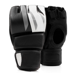 Gants Mma en cuir demi-doigts noir et blanc avec fermeture Velcro pour adultes, équipement d'entraînement d'arts martiaux - Product Image 1