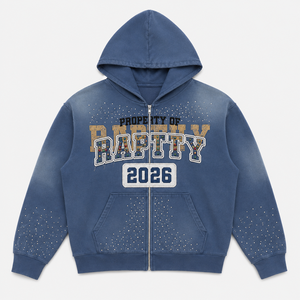 Sudadera con capucha personalizada 2026 de alta calidad, estilo vintage lavado, con cremallera, para hombre, con parche de diamantes de imitación y bordado, estilo urbano, de peso pesado, para invierno, oversize - Product Image 1