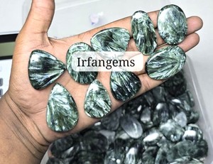 Lot en gros de cabochons de séraphinite 100 % naturelle, pierres précieuses en vrac de formes variées et de qualité supérieure pour la fabrication de bijoux - Product Image 2