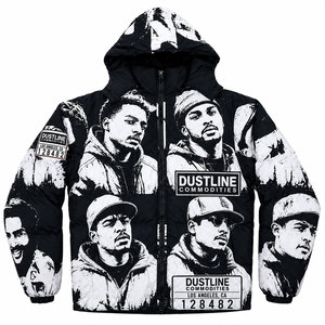 Hooded Collar Front Thick <b>Warm</b> Winter Outdoor Breathable Windproof Canvas Zipper Coated Unisex Fashion Style Print Puffer <b>Jacket</b> - Product Image 2