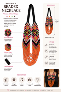 Handmade tribal seed beaded <b>necklace</b> with vibrant ethnic patterns, multilayer design and bold <b>statement</b> appeal - Product Image 6
