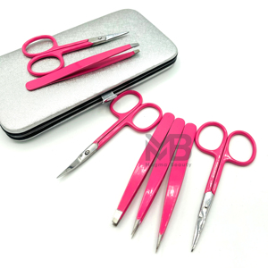 Ensemble de pinces à épiler en acier inoxydable avec pointe fine, couleur rose vif, style moderne durable pour une mise en forme précise - Product Image 1