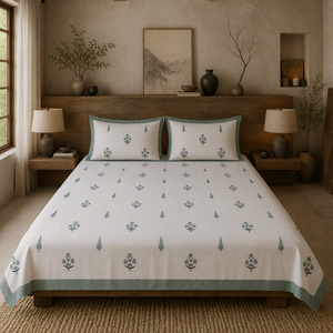 New Launch Jaipur Pigment Printed Indian Artisanal <b>King</b> <b>Size</b> 3-Piece Flat <b>Bed</b> <b>Set</b> 100% Cotton 200TC Eco-Friendly Soft Durable - Product Image 5