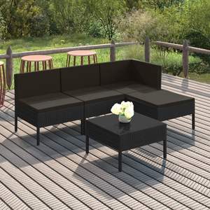 Conjunto Modular de Muebles de Jardín en Ratán Sintético Negro, Elegante Mobiliario de Exterior - Product Image 1