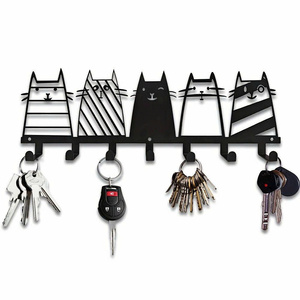 Cute Cat Design Metal <b>Wall</b> Key Holder Rack, Laser Cut Sheet Steel Key Organizer <b>Hooks</b> for Home Entryway Decor - Product Image 5