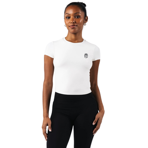 Camiseta de Manga Corta de Doble Capa para Mujer, con Encaje Blanco, Suave y Elástica, para Gimnasio, Yoga, Entrenamiento - Product Image 1