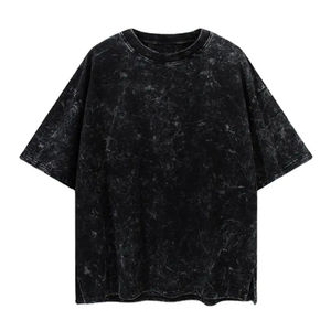 เสื้อยืดสีดำแบบ Acid Wash ทรงหลวมไหล่ตก สไตล์วินเทจ ผ้าคอตตอนหนา แขนสั้น ไซส์ใหญ่พิเศษ เสื้อยืดพื้นฐานแบบ Acid Wash สำหรับผู้ชาย - Product Image 1