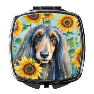 Women and Girls' Compact <b>Travel</b> Makeup <b>Mirror</b> Afghan Hound Sunflowers Decorative Folding Handheld Pocket <b>Mirror</b> Gift - Product Image 1