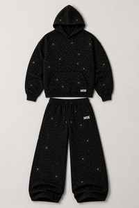 Conjuntos de Sudadera con Capucha Oversize Negra Personalizada con Pedrería Brillante y Pantalones Anchos de Felpa de Algodón Pesado Estilo Y2K Bling Fashion - Product Image 5
