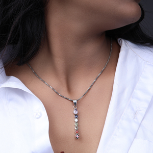 New Wholesale 925 <b>Sterling</b> <b>Silver</b> 7 Chakra Dangle Pendant <b>Necklace</b> for Women Handmade Pendant Chakra Healing Pendant Gift Custom - Product Image 3