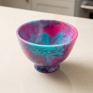 Bol en résine turquoise rose, bol en résine moderne à motif marbré, décoration d'intérieur, bol bleu aqua rose, bol décoratif fait main pour fruits, 5 pouces - Product Image 3