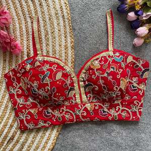 Designer Heavy Embroidery And Sequence Work Georgette <b>Silk</b> Spaghetti Party Wear Fully Stitched Readymade Blouse - Product Image 6