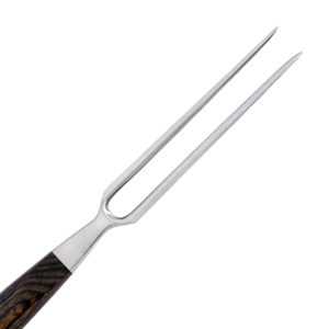 Fourchette à découper de 6,5 pouces en acier inoxydable à deux dents avec manche en bois Pakka pour servir la dinde rôtie, le jambon et la volaille - Product Image 2