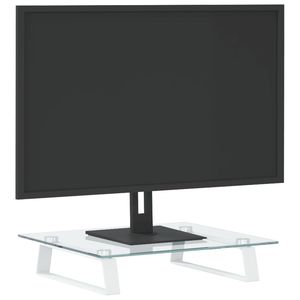 Blanco 15,7 "x 13,8" x 3,1 "Vidrio templado y soporte de <span class=keywords><strong>monitor</strong></span> de metal Escritorios de computadora Producto - Product Image 3