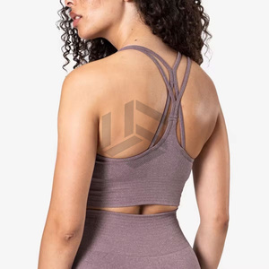 Vente directe usine – Ensemble de yoga 2 pièces pour femme, taille haute unie, élastique, respirant, écologique, avec logo frontal, en Spandex/Polyester - Product Image 2