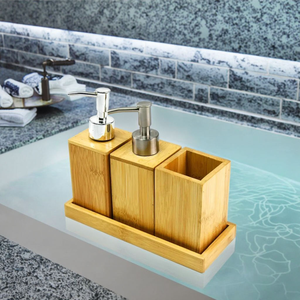 Ensemble de rangement de salle de bain de luxe écologique en bois, design carré et fin, trois pièces, nouveau design, décoratif, avec porte-savon - Product Image 3