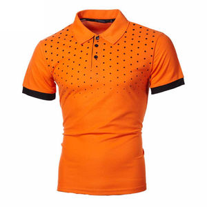 Camisa de Hombre de Manga Corta, Color Sólido, Tejida, 100% Algodón, Transpirable, Cuello Camisero, 140g, Corte Regular, Informal, Invierno, Naranja - Product Image 3