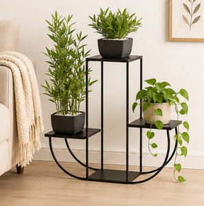 Modern 3-Tier Black Metal Plant Stand Geometric Flower <b>Pot</b> <b>Holder</b> for Indoor Living Room & Outdoor Balcony Decor In Lowest Price - Product Image 4