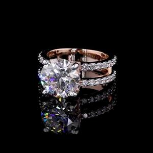 Anillo de lujo con diamante redondo cultivado en laboratorio CVD para unisex, oro rosa de 14k, anillo fino con una sola piedra, regalo de promesa para novias. - Product Image 2