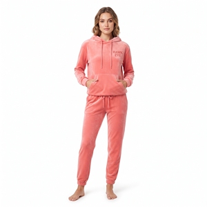 Conjunto Deportivo de Terciopelo para Mujer de Alta Calidad al por Mayor, con Logotipo Personalizado, Corte Regular, Sudadera con Capucha y Cordón Ajustable, Pantalones Jogger con Bolsillo Canguro - Product Image 5
