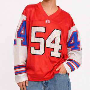 Maillot de football américain unisexe personnalisé en mesh à manches longues avec numéro en strass, style streetwear, coupe ajustée, pour équipe personnalisée, production OEM en gros, USA - Product Image 1