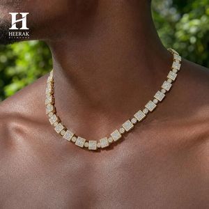 Collier à maillons pour homme en argent sterling 925 doré, style Hip Hop, avec chaîne à grappes carrées et diamants de laboratoire taille baguette géométrique, vente en gros - Product Image 4