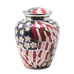 Distinguished American Flag Cremation Urn with Intricate <b>Mosaic</b> Artwork Red White Blue Enamel Detailing and Lustrous - Product Image 3