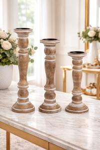 Ensemble de 3 porte-bougies rustiques en bois de manguier, faits à la main, art moderne, finition blanchie et brûlée, pour bougies votives et pilier, décoration de Noël pour la maison - Product Image 3