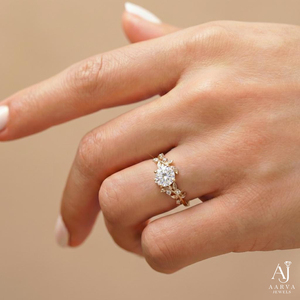 Anillo de Compromiso AARVA JEWELS Chapado en Oro Rosa con Moissanita, Corte Brillante Redondo, Engaste de Garra, Diseño de Planta, Anillo Romántico para Mujer - Product Image 2