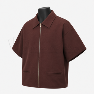 Camisa de manga corta con cremallera para hombre, personalizada, OEM ODM, informal, con cuello y bolsillos - Product Image 3