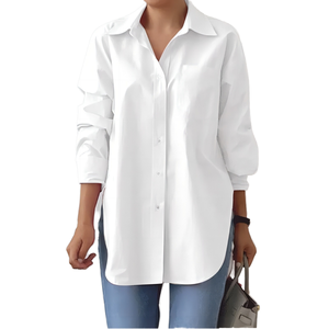 Camisa Casual de Primavera para Mujer, Nueva Moda, Cuello Solapa, Manga Larga, Color Sólido, Botones, Oversize, Holgada - Product Image 6