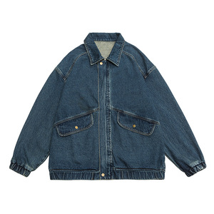Custom Logo Vintage Wash <b>Ripped</b> <b>Black</b> <b>Jean</b> <b>Jacket</b> for <b>Men</b> Oversize Denim <b>Jacket</b> with Zipper Winter Style - Product Image 1